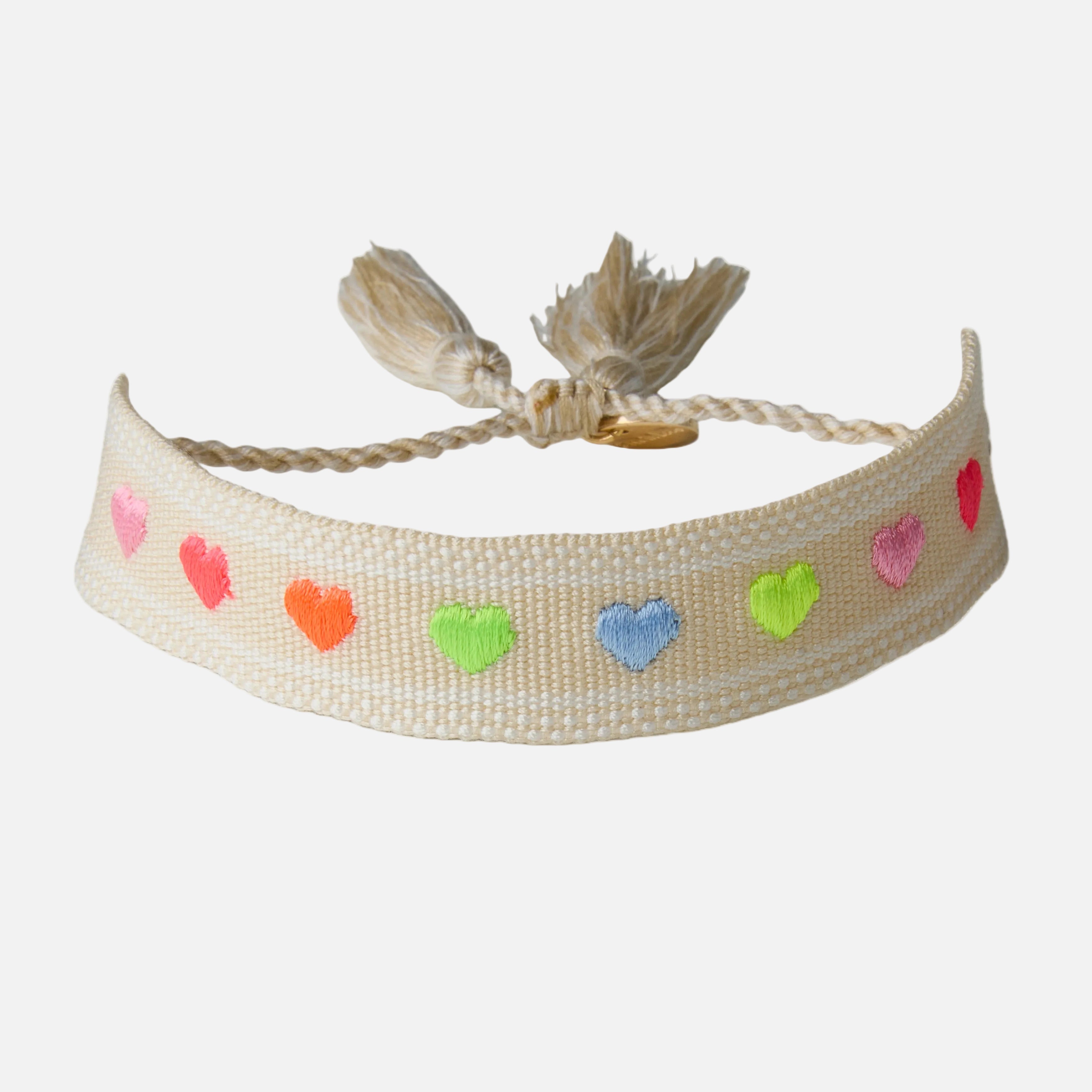 "Rainbow Hearts" Stoffarmband Champagner