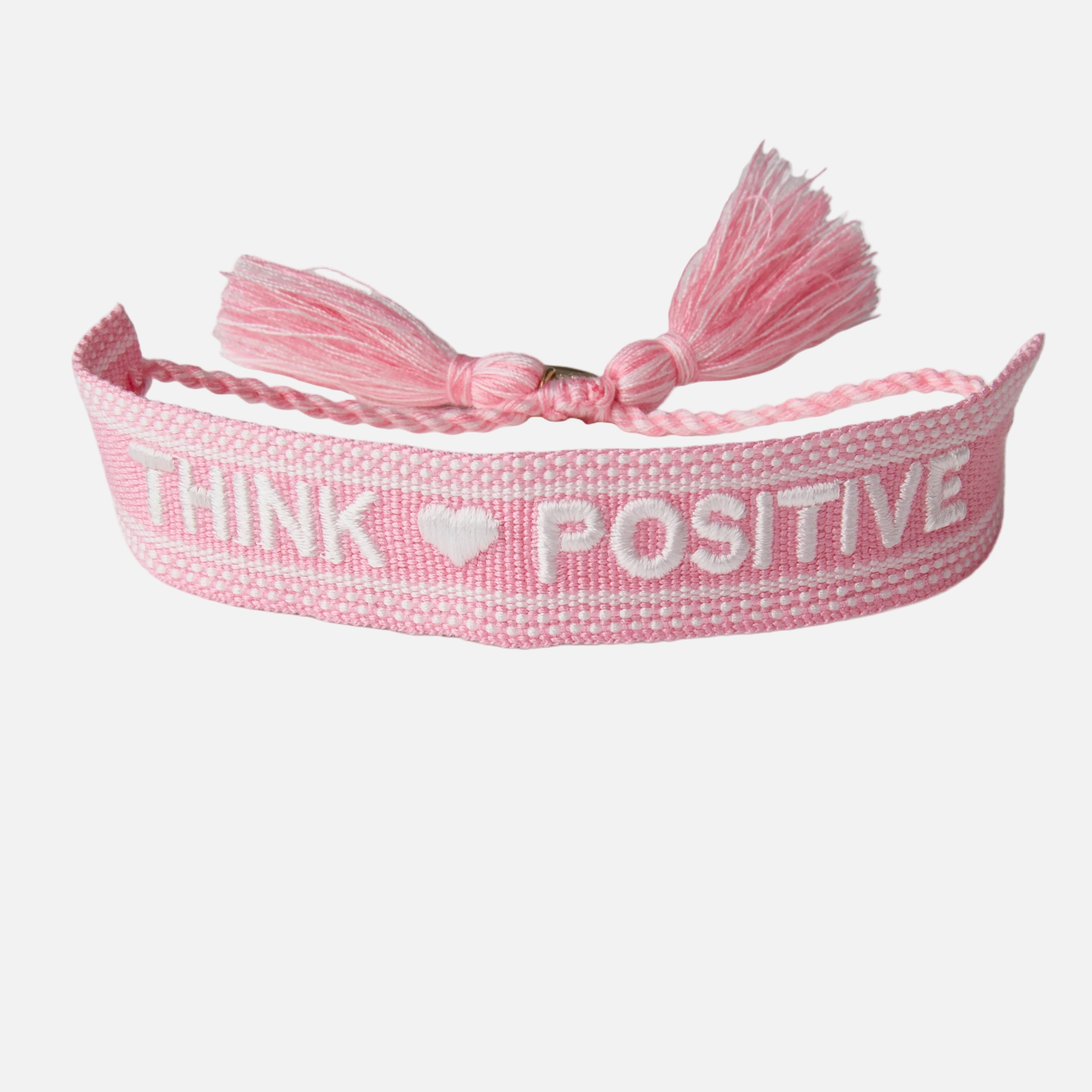 "Think Positive" Stoffarmband Rosa