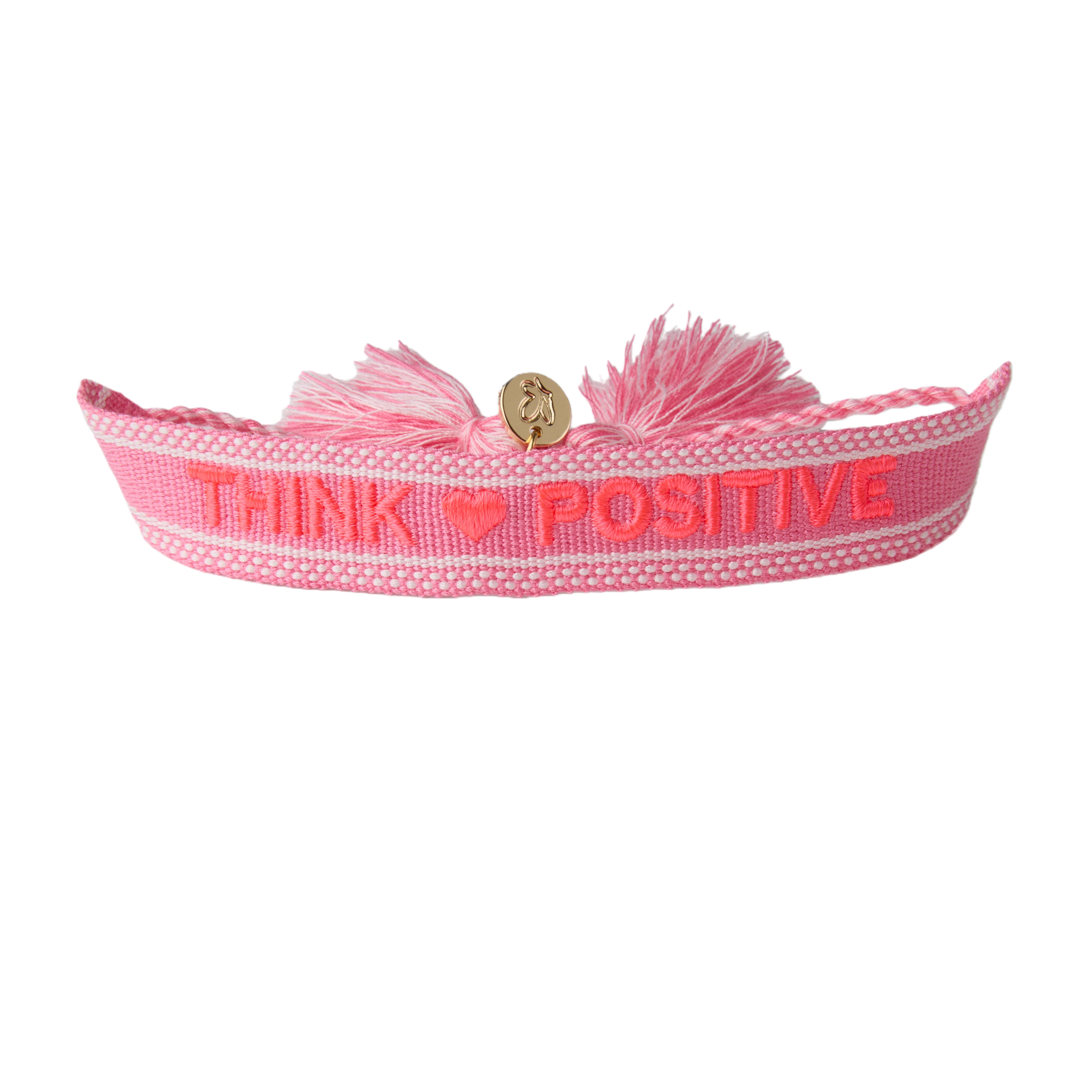 "Think Positive" Stoffarmband Neon Pink