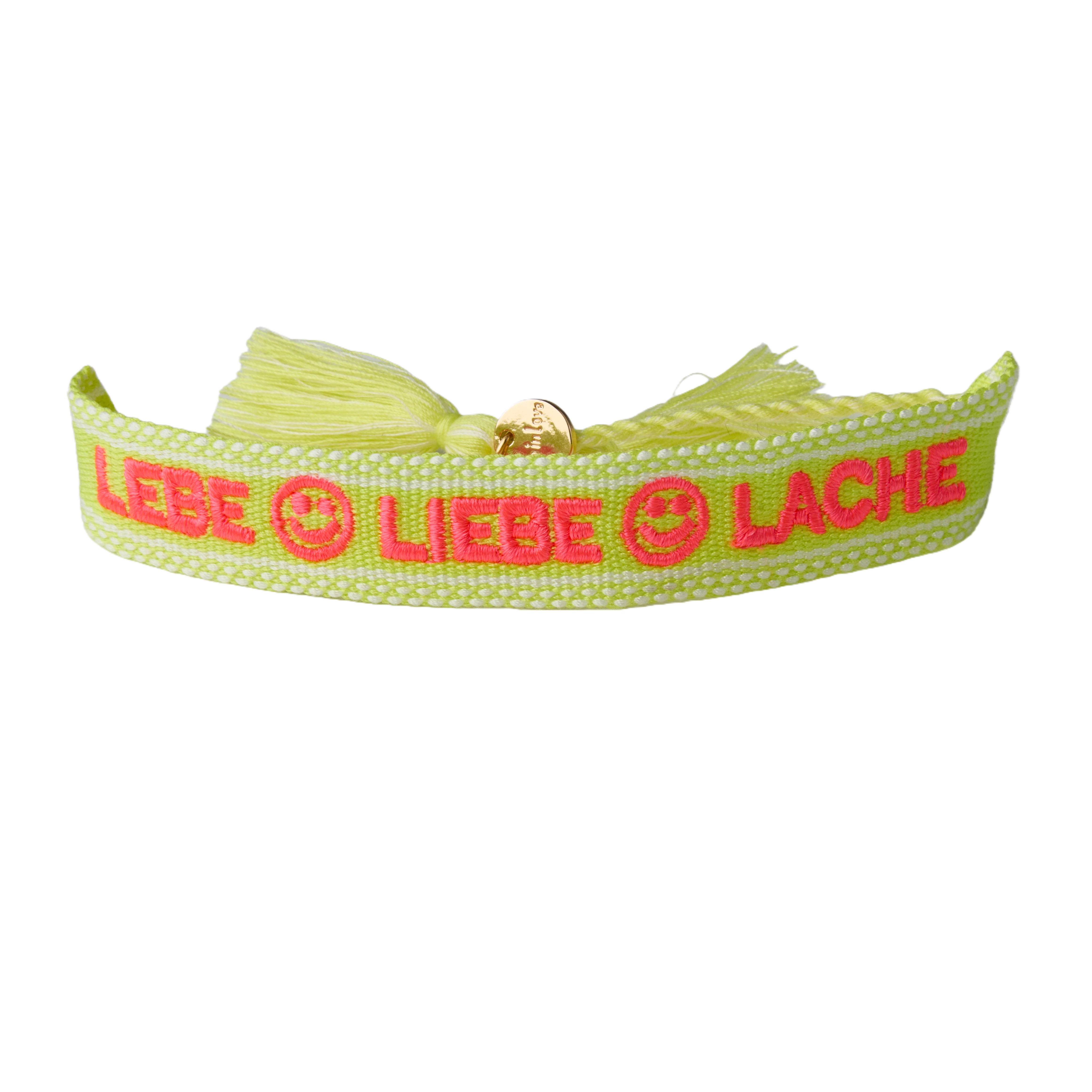 "Lebe, Liebe, Lache" Stoffarmband Neon Pink