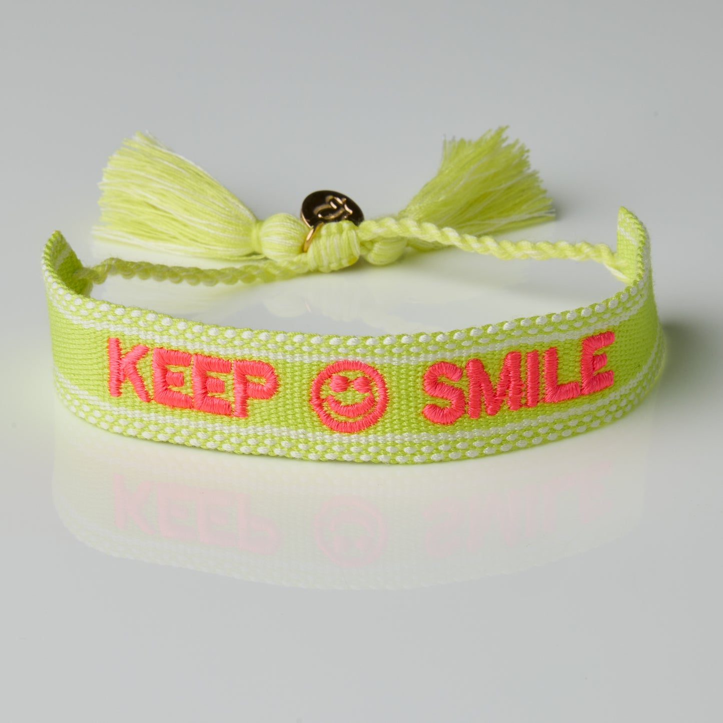 "Keep Smile" Stoffarmband Neon Pink