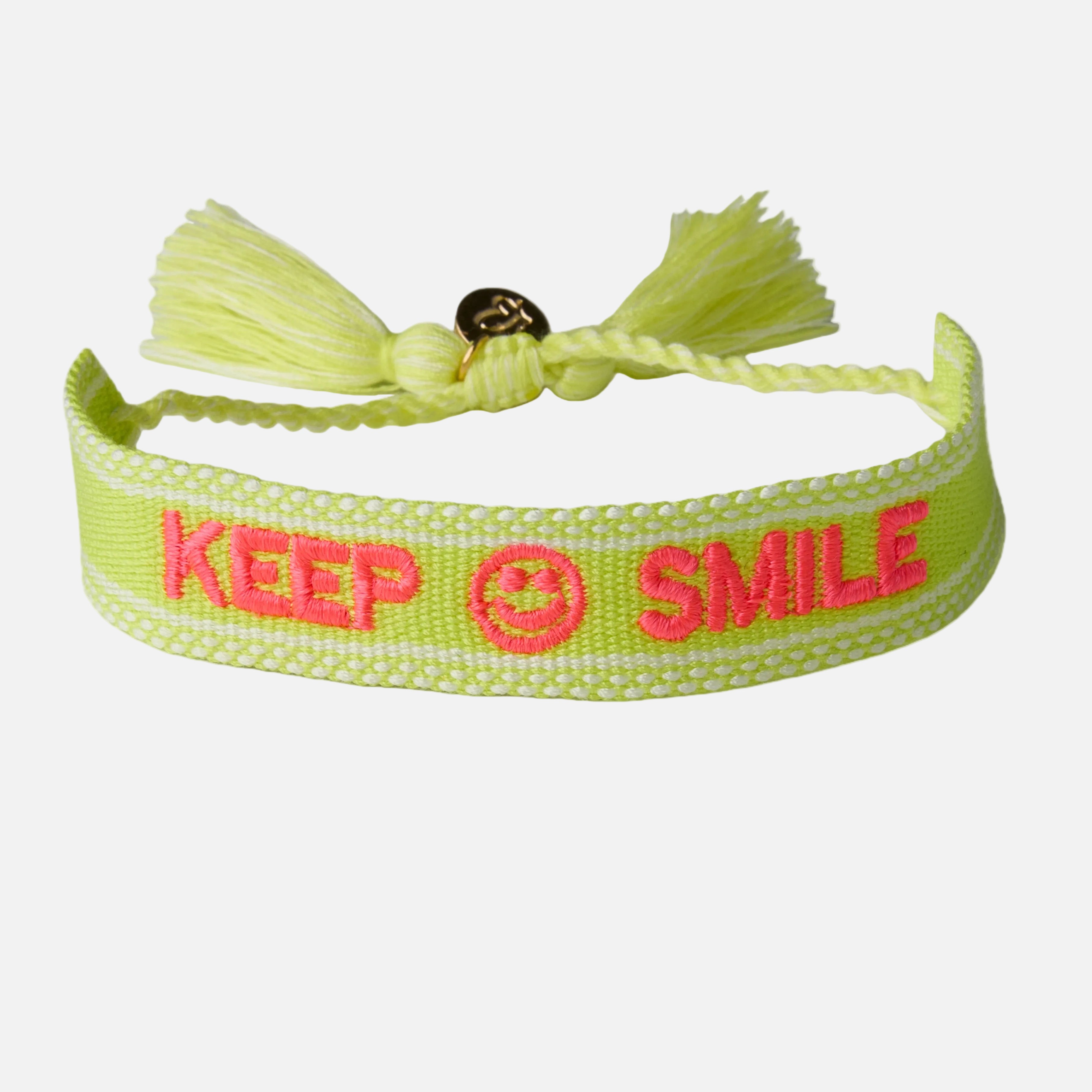 "Keep Smile" Stoffarmband Neon Pink