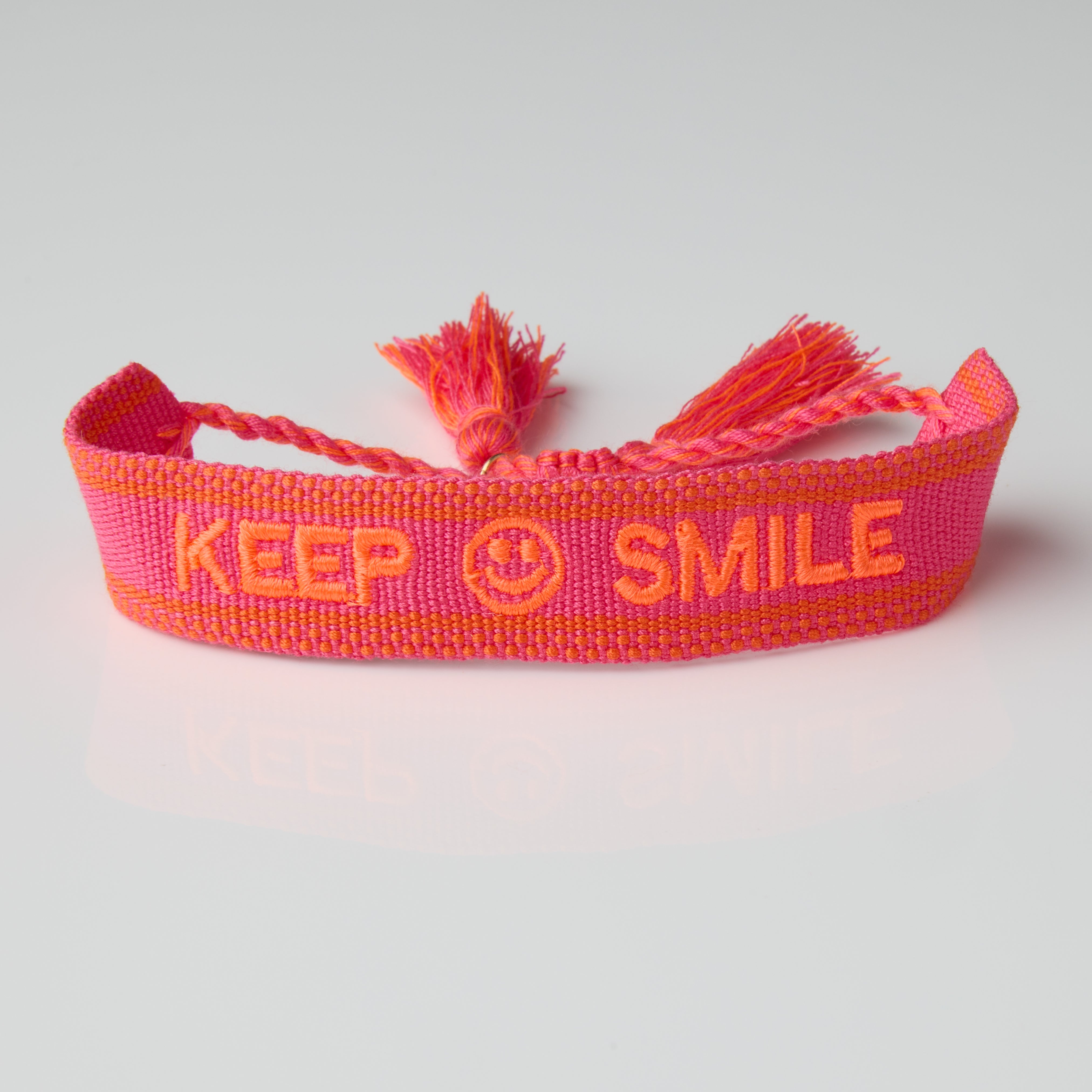 "Keep Smile" Stoffarmband Neon Orange