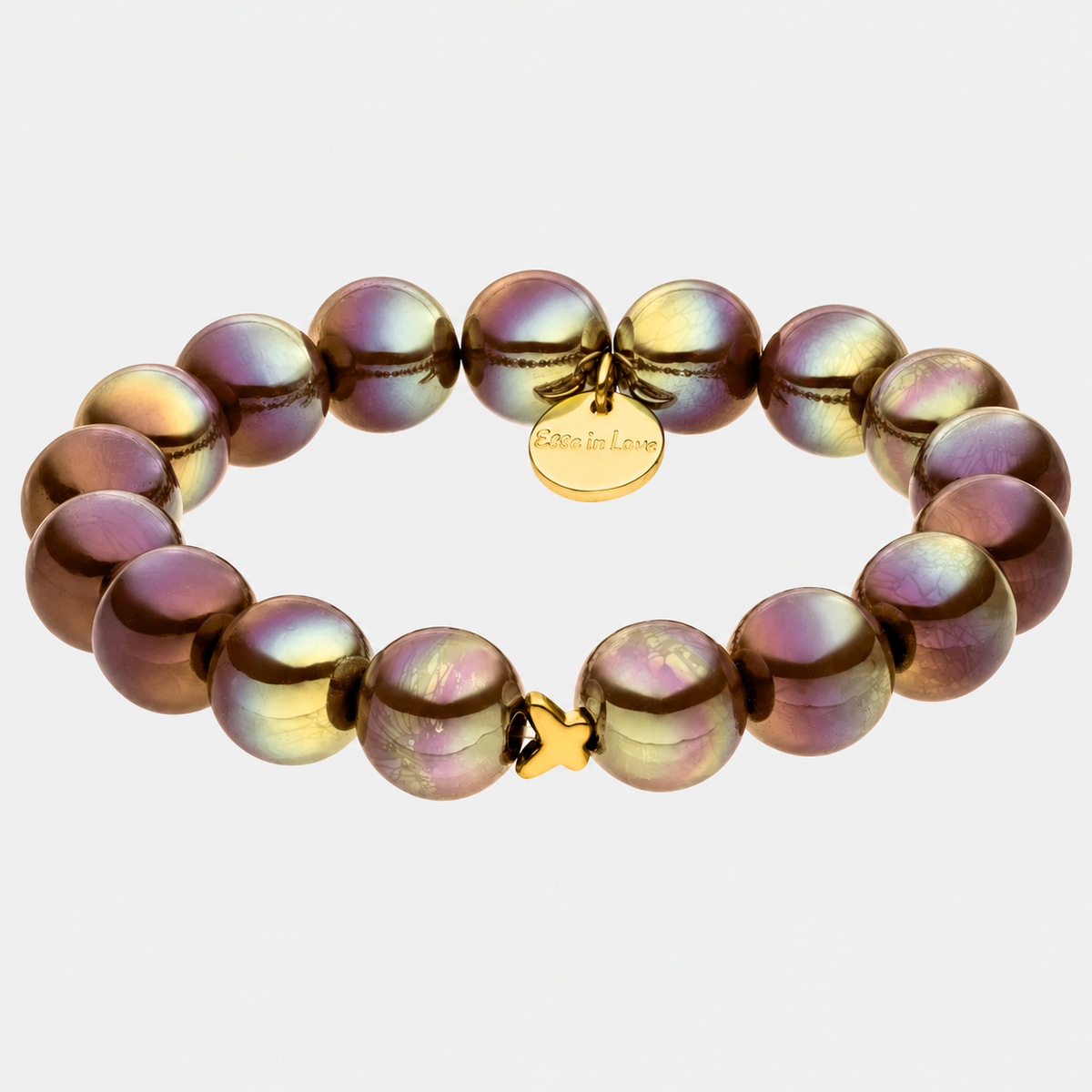 Perlenarmband Dunkelbraun mit 3D Intensiv Glow Effekt – grauer Hintergrund