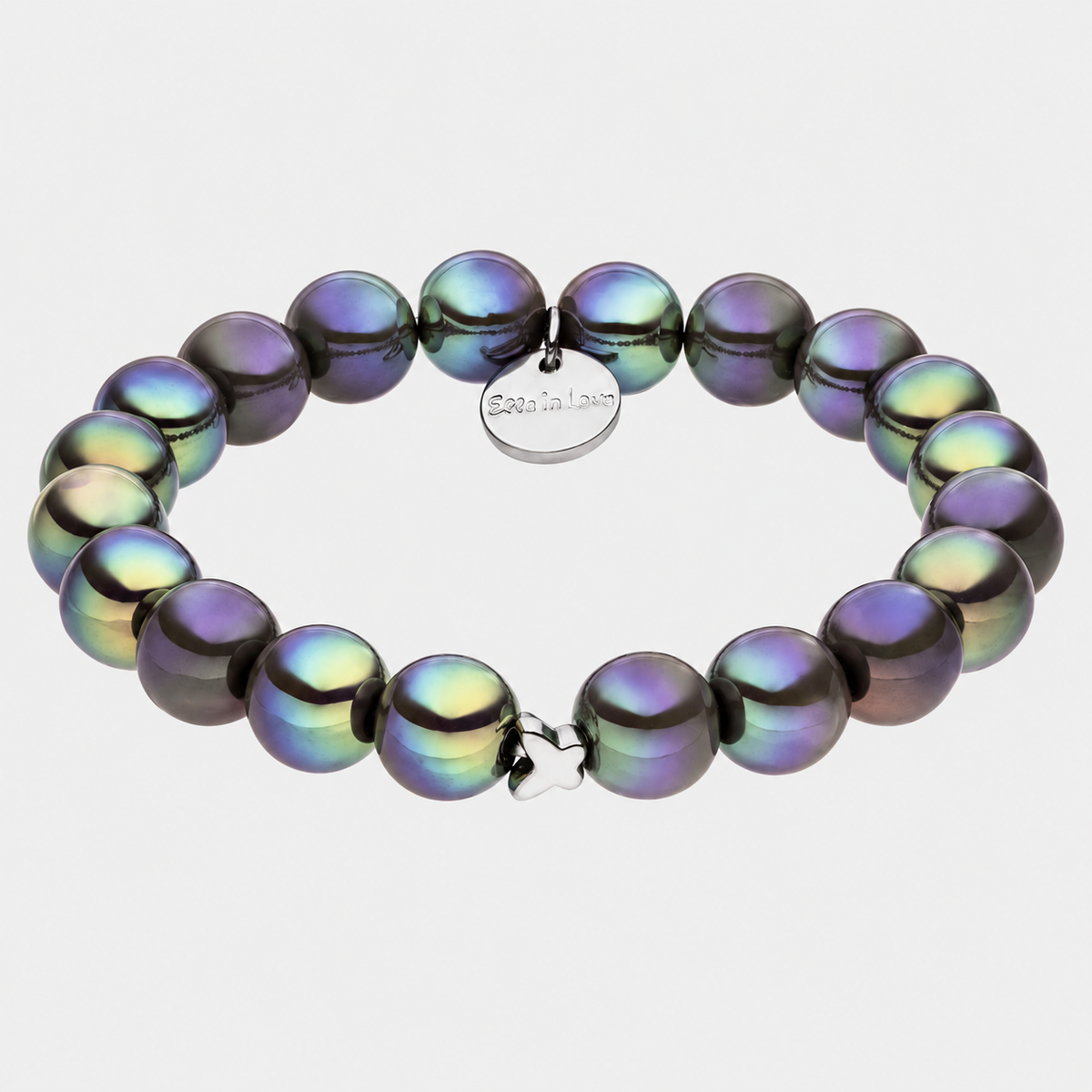 Perlenarmband Dunkelgrau mit 3D Intensiv Glow Effekt – grauer Hintergrund