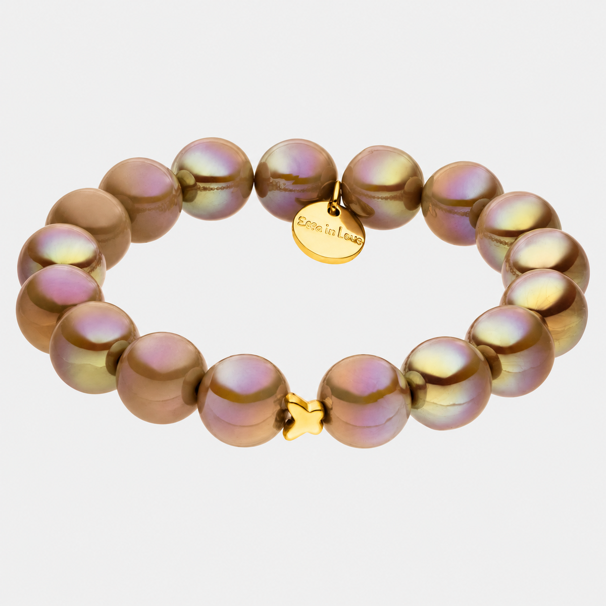 Perlenarmband Hellbraun mit 3D Intensiv Glow Effekt – grauer Hintergrund