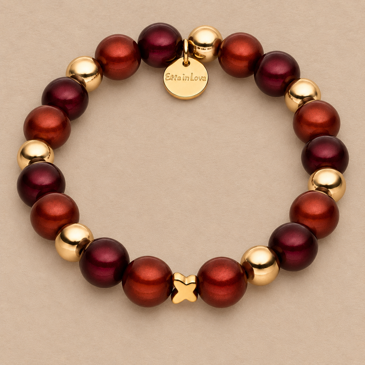 Perlenarmband Rot & Gold mit 3D Matt Glow Effekt
