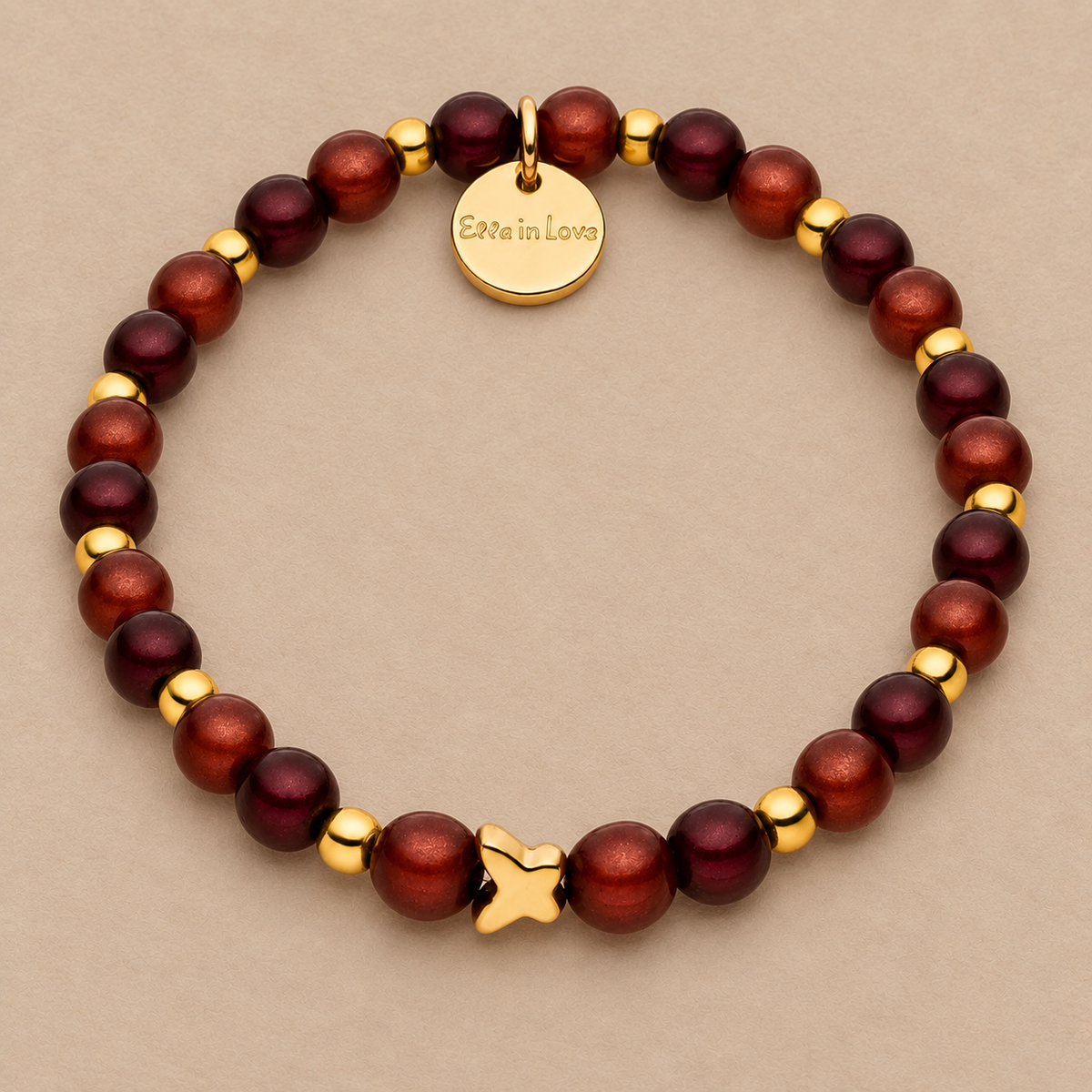 Perlenarmband Rot & Gold mit 3D Matt Glow Effekt
