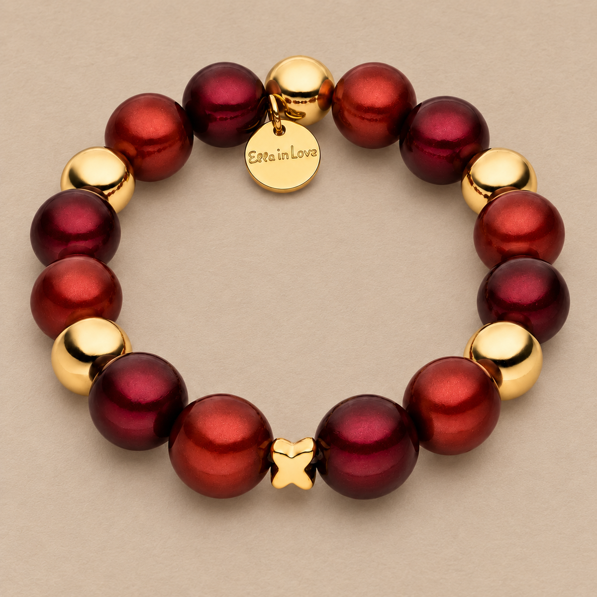 Perlenarmband Rot & Gold mit 3D Matt Glow Effekt