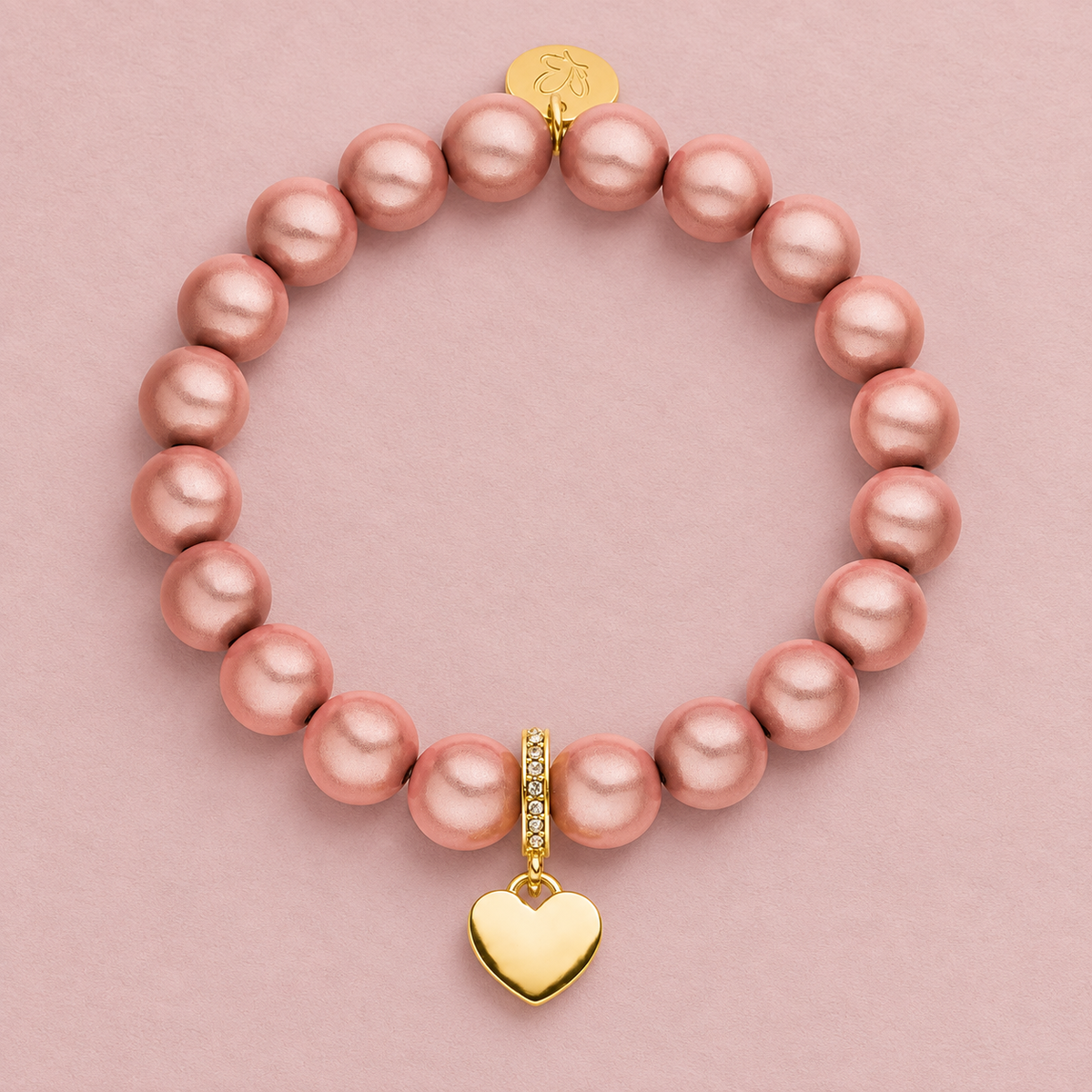 Perlenarmband mit Herzanhänger Classic Rosa mit 3D Matt Glow Effekt 10mm