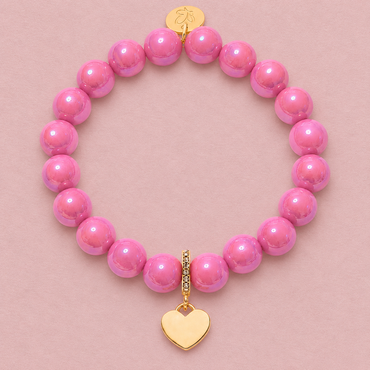 Perlenarmband Vintage Rosa mit Herzanhänger und 3D Intensiv Glow Effekt 10mm