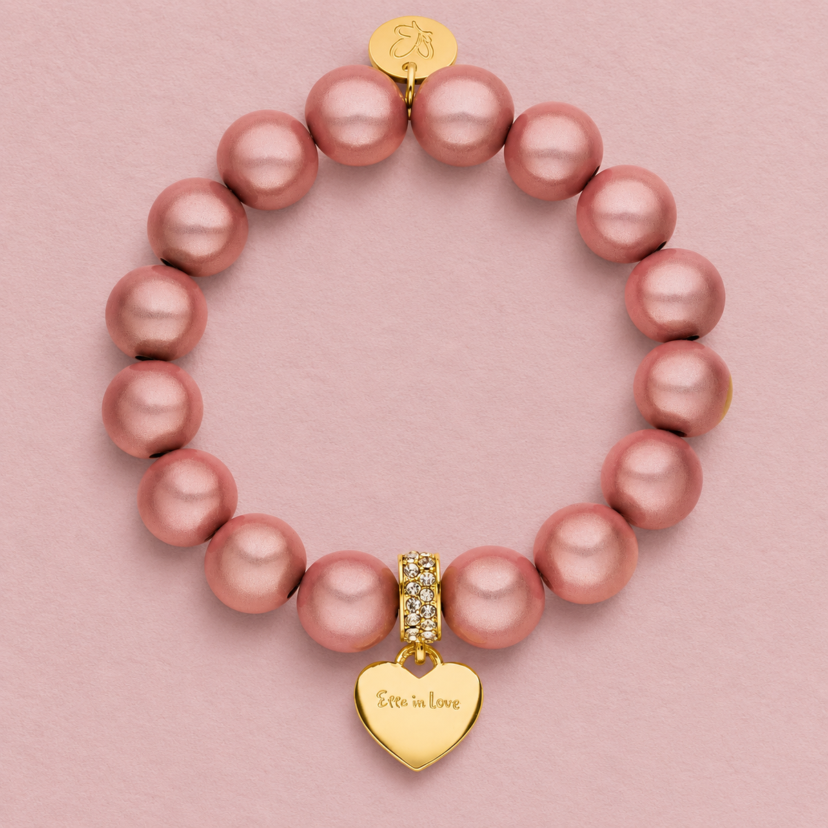 Perlenarmband mit Herzanhänger Statement Rosa mit 3D Matt Glow Effekt 12mm