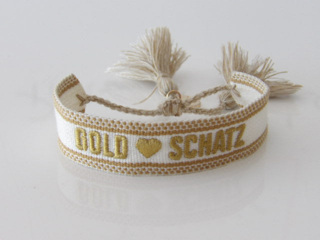 "Goldschatz" Stoffarmband Weiß