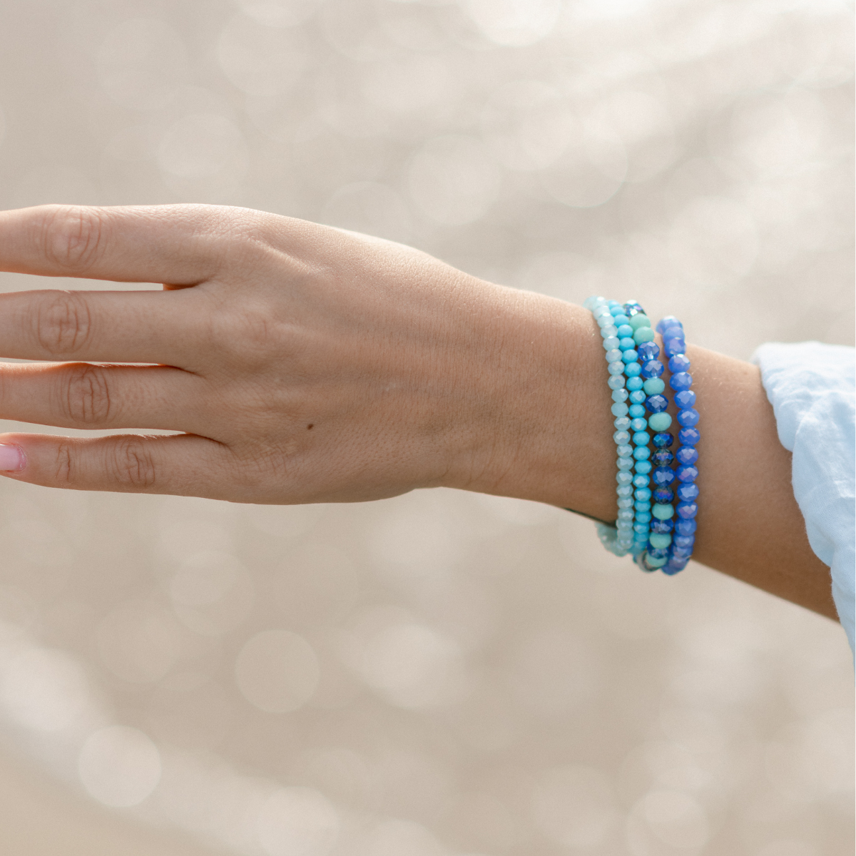 Perlenarmband Set Blau Mix | Wasserfest