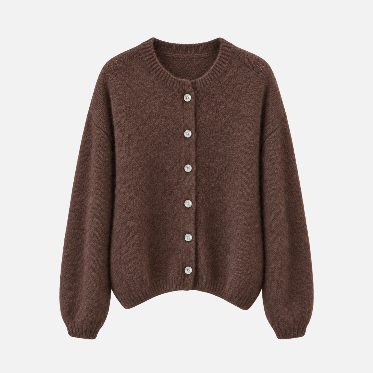 Damen-Strickjacke Schokobraun aus Mohair-Wollmix – One Size