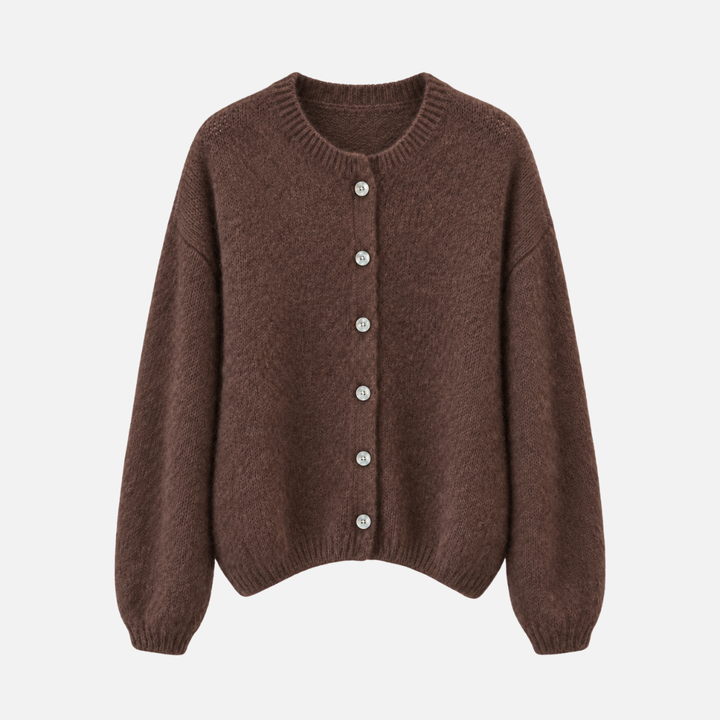 Damen-Strickjacke Schokobraun aus Mohair-Wollmix – One Size