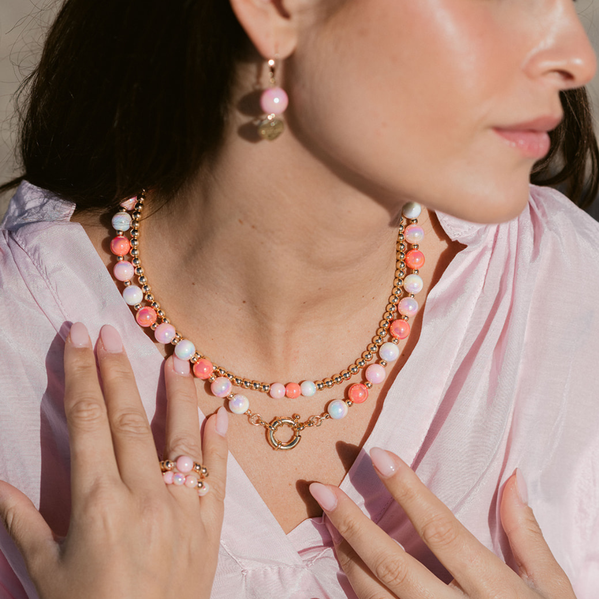 Halsketten Set 14K Vergoldet Multi Rosa mit 3D Intensiv Glow Effekt