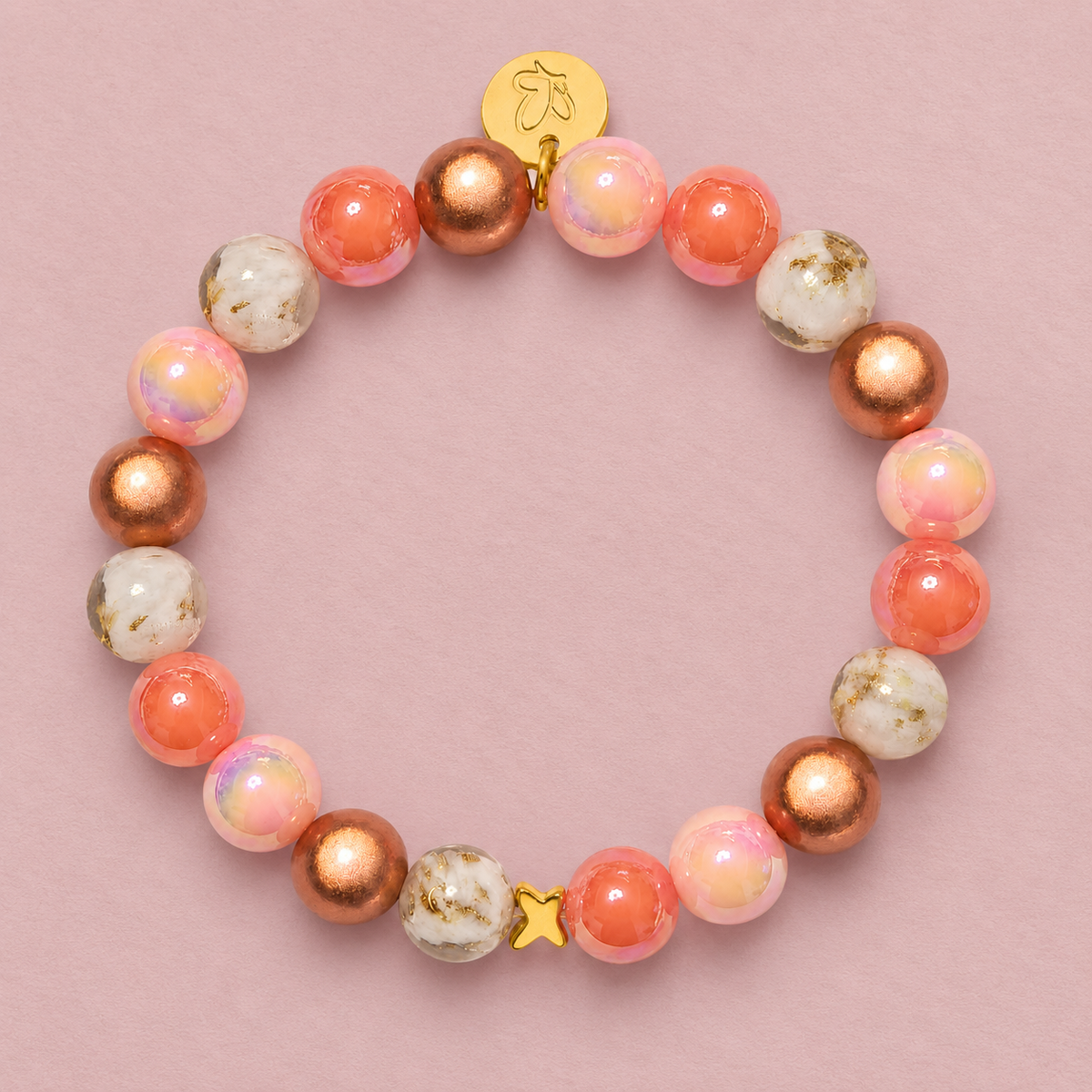 Perlenarmband Multi Rosa mit Porzellanperlen & Schmetterling – Perlenmix 10mm