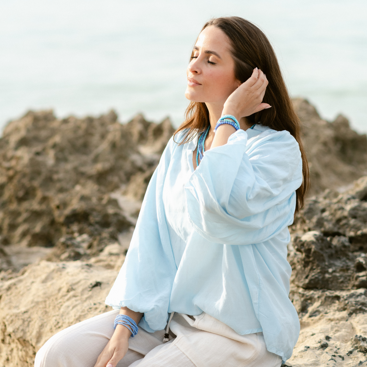 Perlenarmband Set Blau Mix | Wasserfest