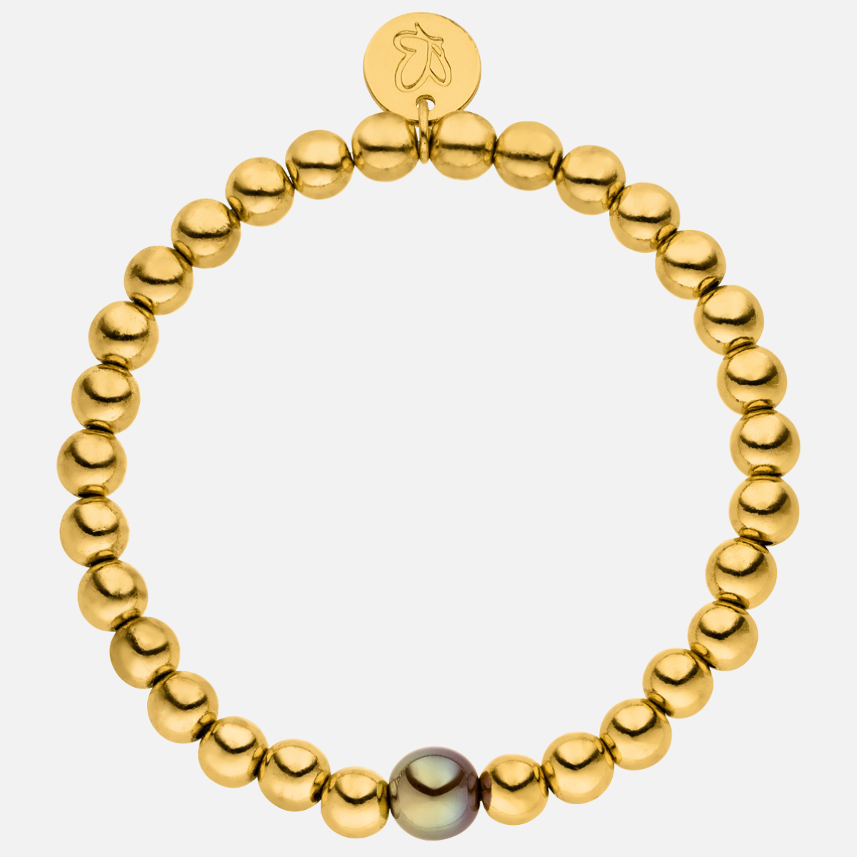 Perlenarmband 14K Vergoldet Fine Dunkelbraun mit 3D Intensiv Glow Effekt 6mm