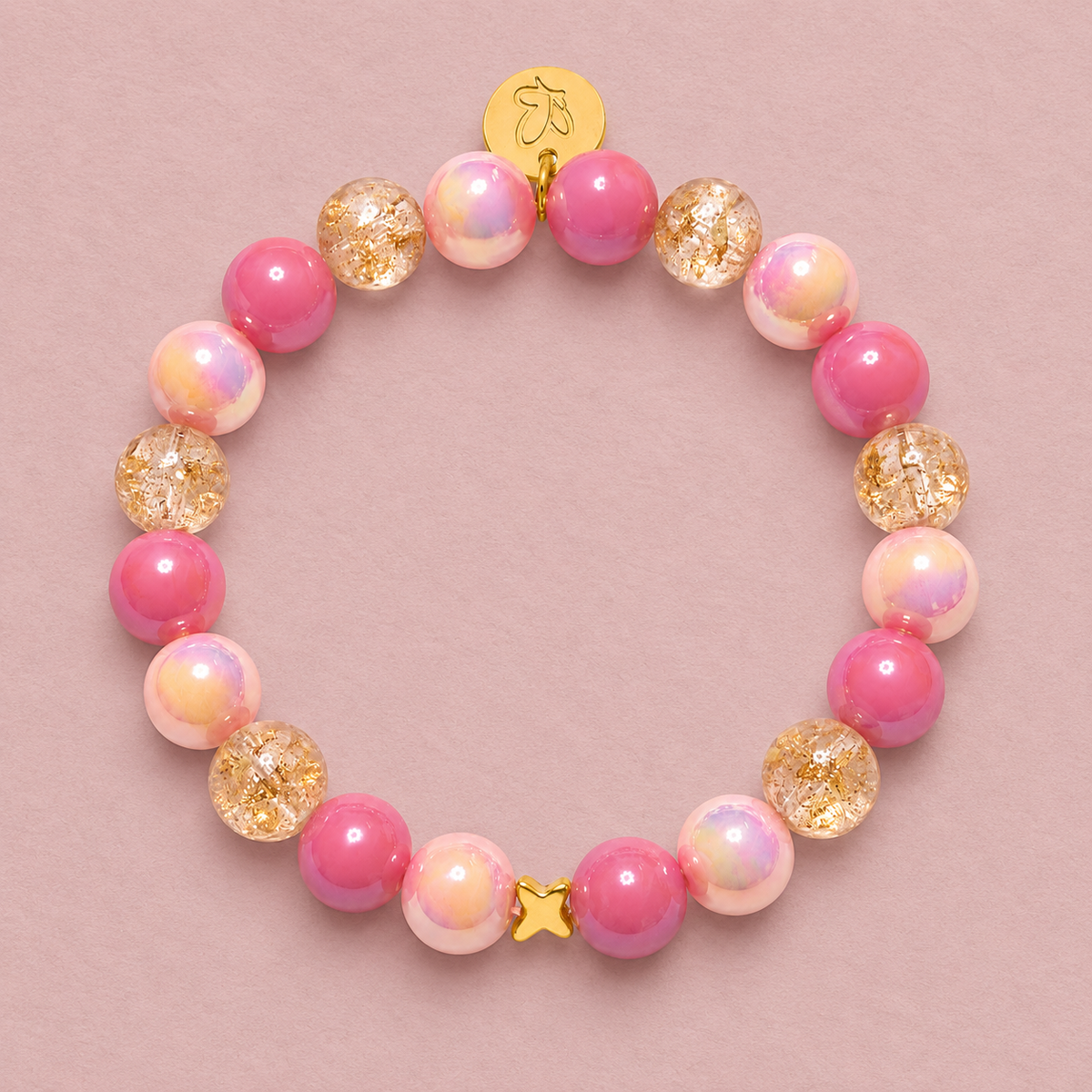 Perlenarmband Multi Rosa mit Glasperlen & Schmetterling – Perlenmix 10mm