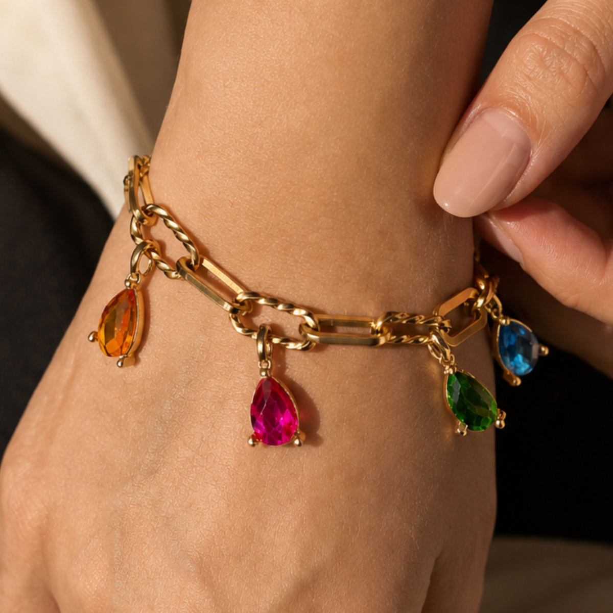 Edelstahl-Charm-Armband Deluxe Tropfen Gold – 19,5 cm | Limited Edition