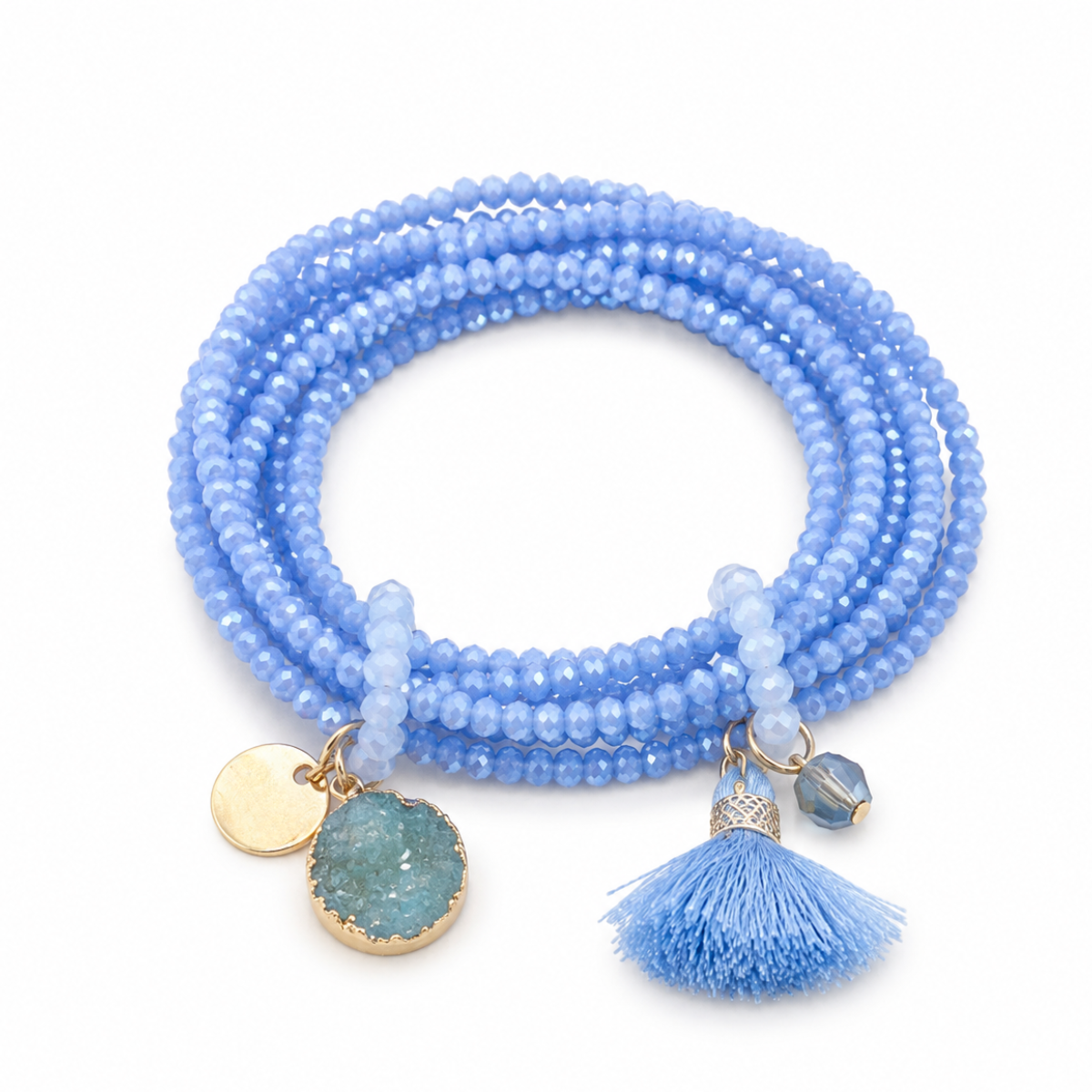 Perlenarmband Set Blau mit Krystal Charm | Wasserfest