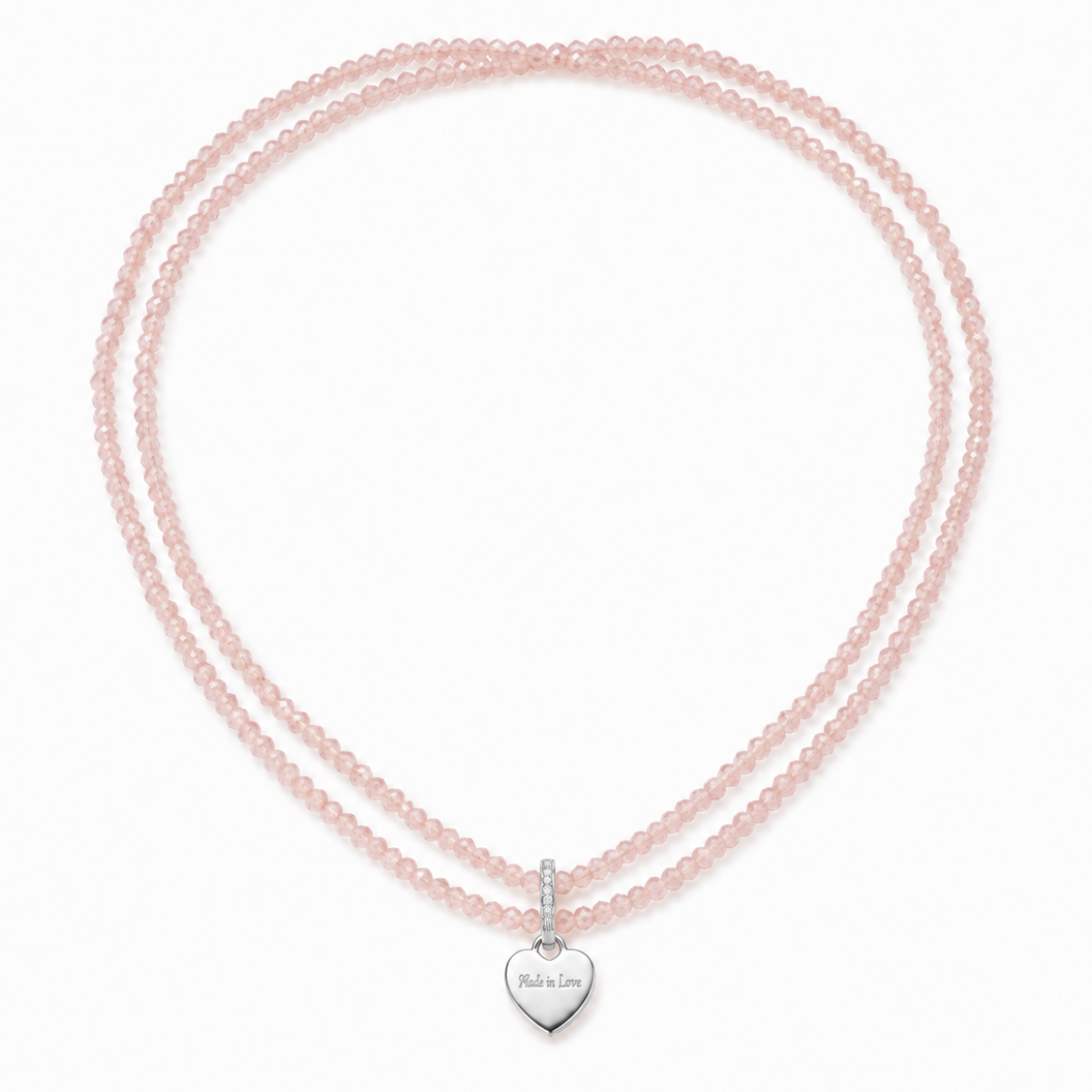 Perlenhalskette Rosa Elastisch mit Herz-Charm Silber | Wasserfest