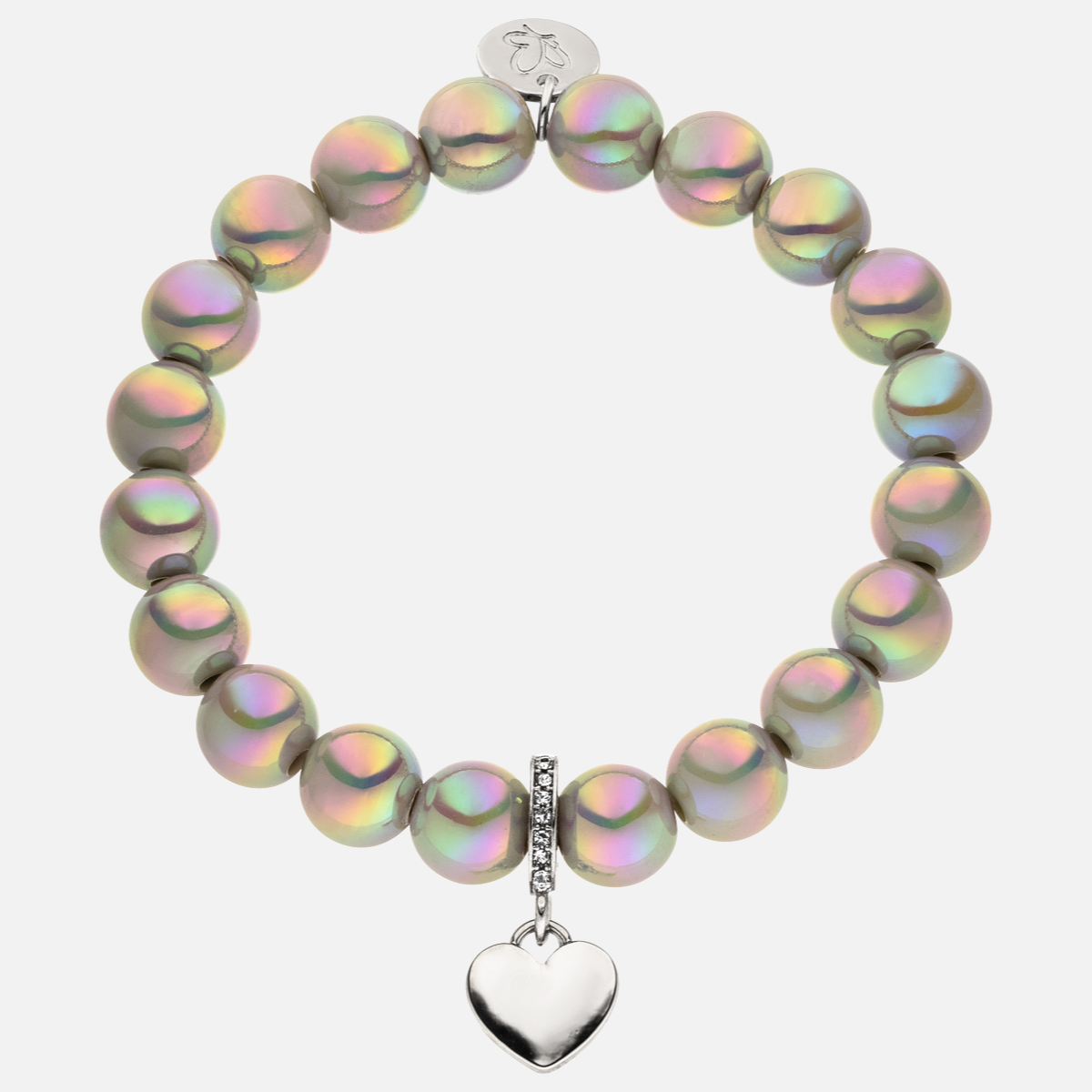 Perlenarmband mit Herzanhänger Hellgrau mit 3D Intensiv Glow Effekt 10mm