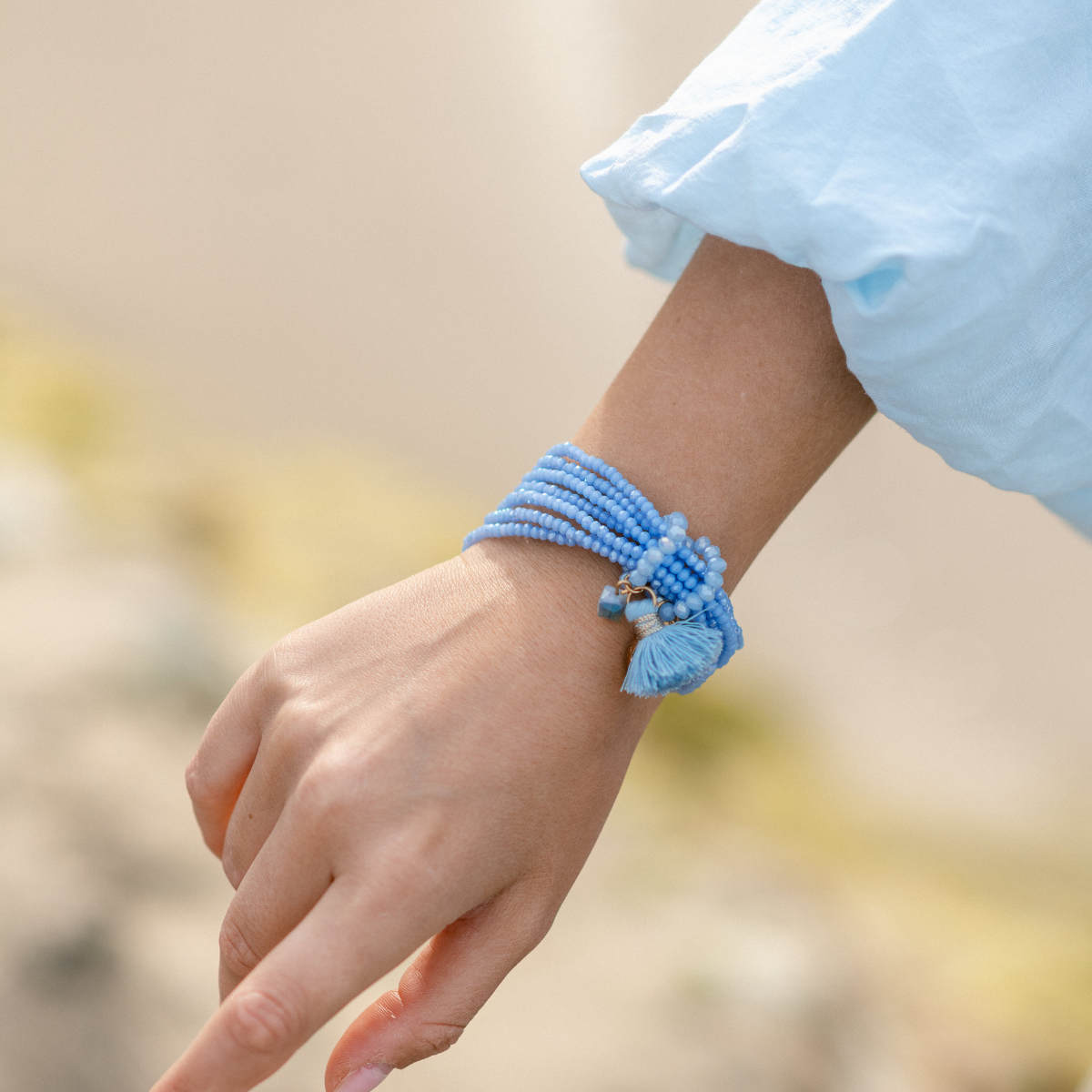 Perlenarmband Set Blau mit Krystal Charm | Wasserfest