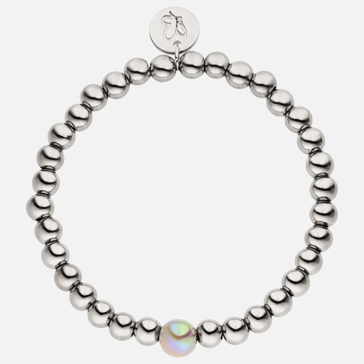 Perlenarmband Versilbert Fine Hellgrau mit 3D Intensiv Glow Effekt 6mm