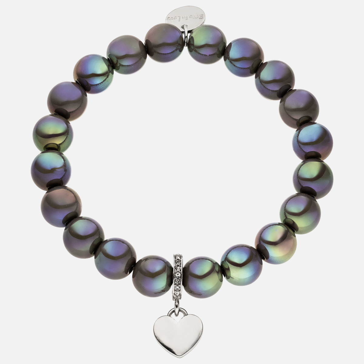 Perlenarmband mit Herzanhänger Dunkelgrau mit 3D Intensiv Glow Effekt 10mm