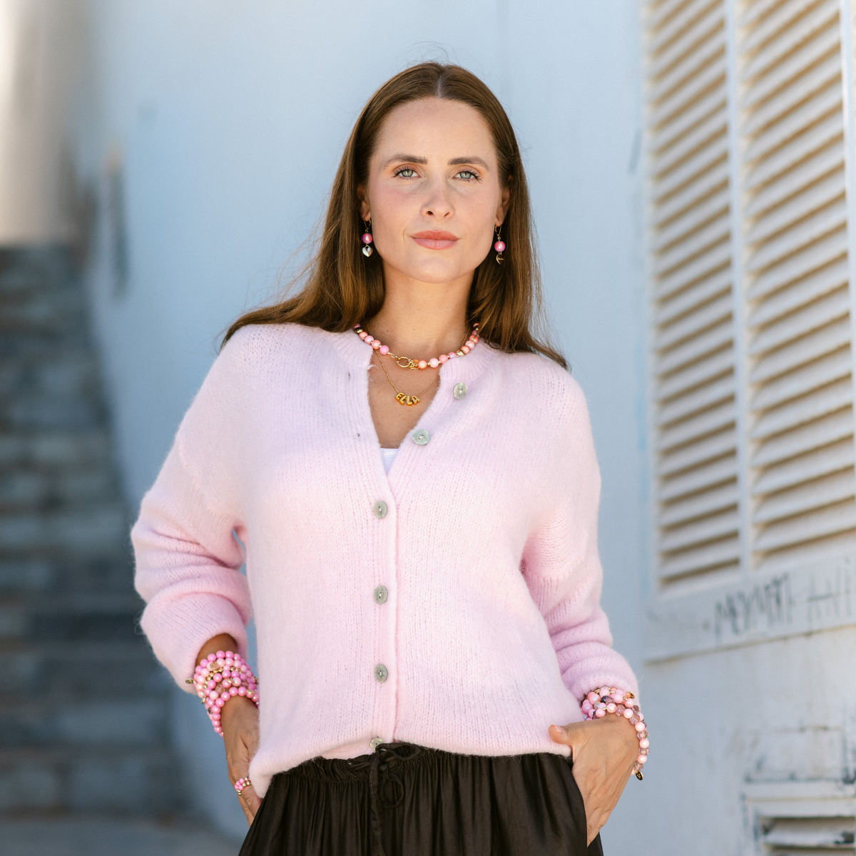 Damen-Strickjacke Rosa aus Mohair-Wollmix – One Size