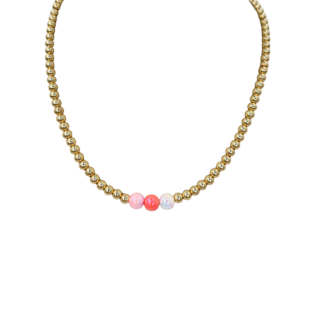 Halskette 14K vergoldet Multi Rosa