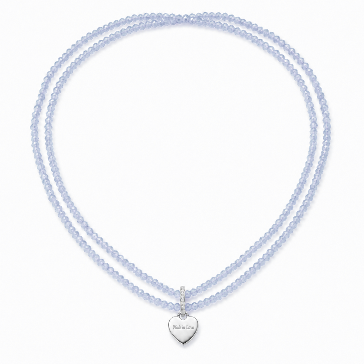 Perlenhalskette Azurblau Elastisch mit Herz-Charm Silber | Wasserfest