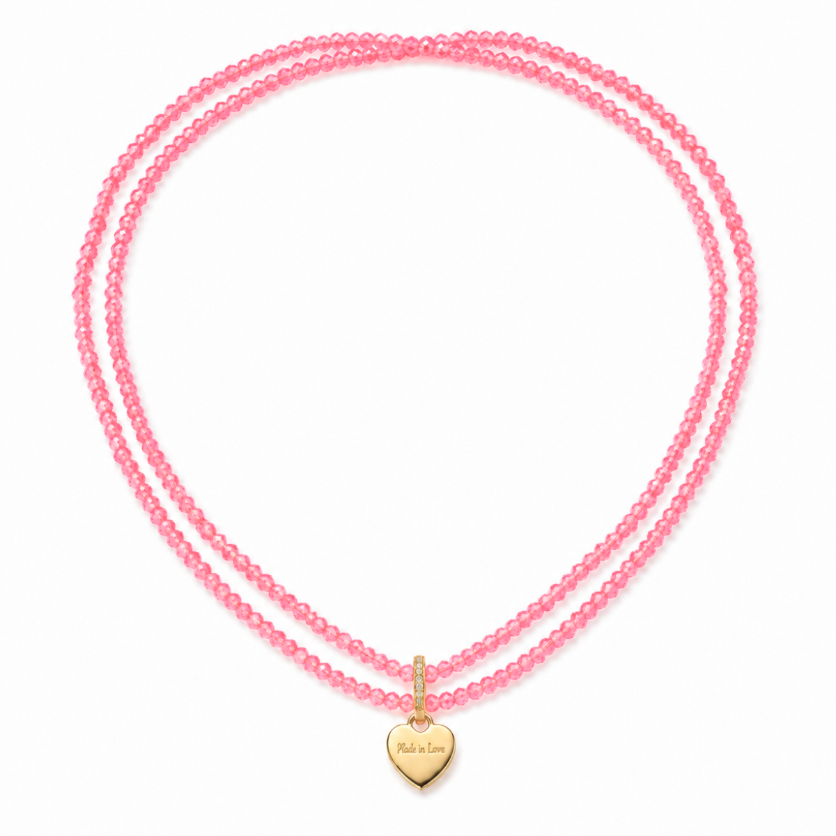 Perlenhalskette Koralle Elastisch mit Herz-Charm Gold | Wasserfest