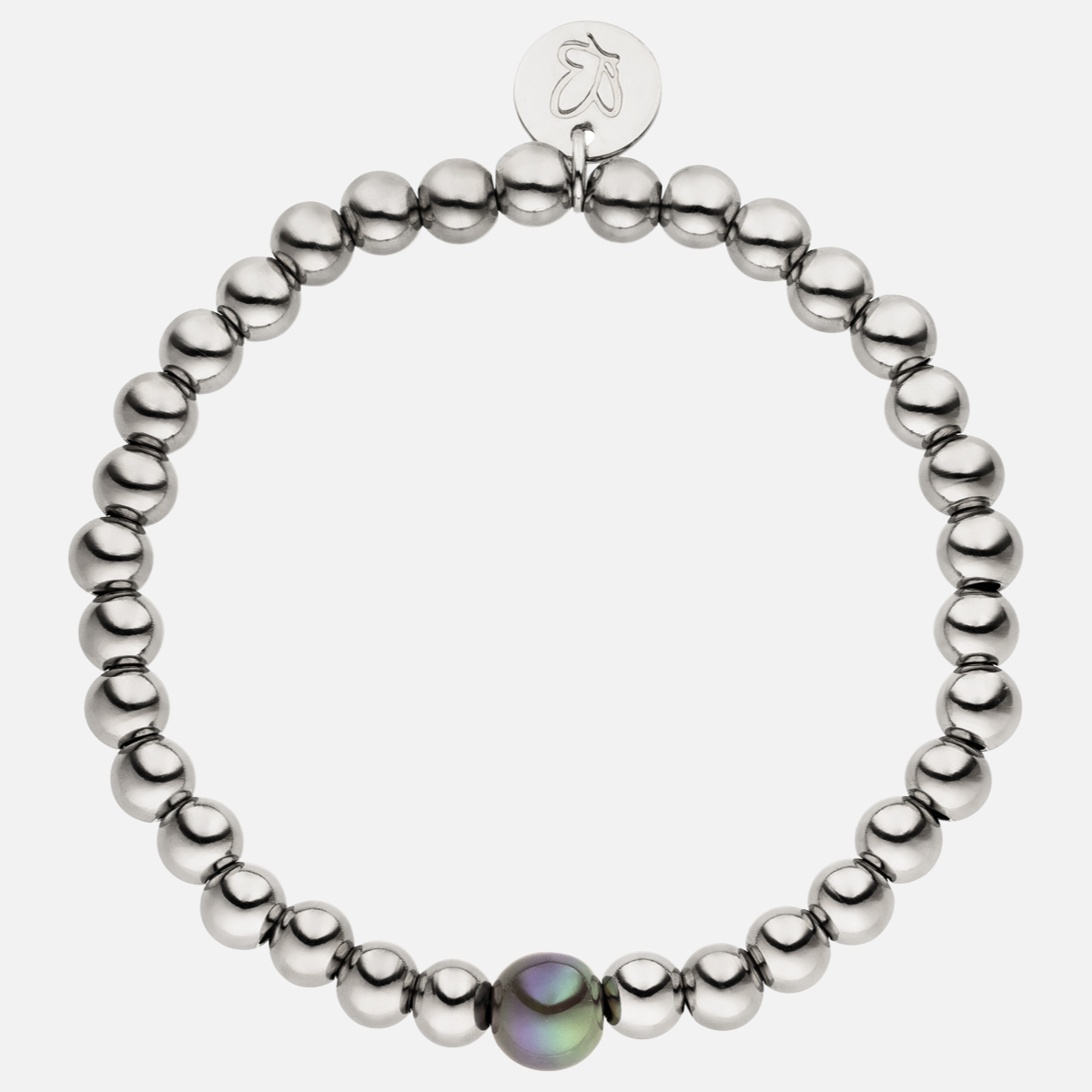 Perlenarmband Versilbert Fine Dunkelgrau mit 3D Intensiv Glow Effekt 6mm