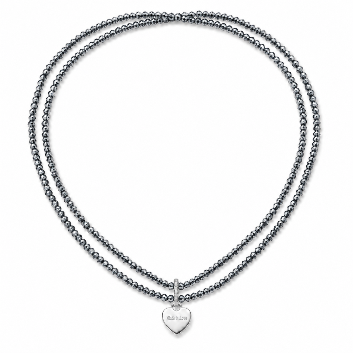 Elastische Perlenkette Silber mit Herzanhänger – 110 cm | Limited Edition