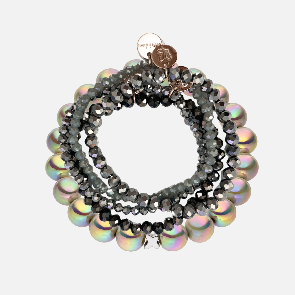 Perlenarmband-Set Silber–Hellgrau mit Schmetterling – 5-teilig mit 3D Intensiv Glow 10 mm