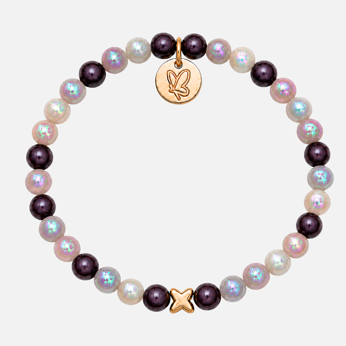Perlenarmband Multi Braun mit Schmetterling – 3D Intensiv Glow 6mm