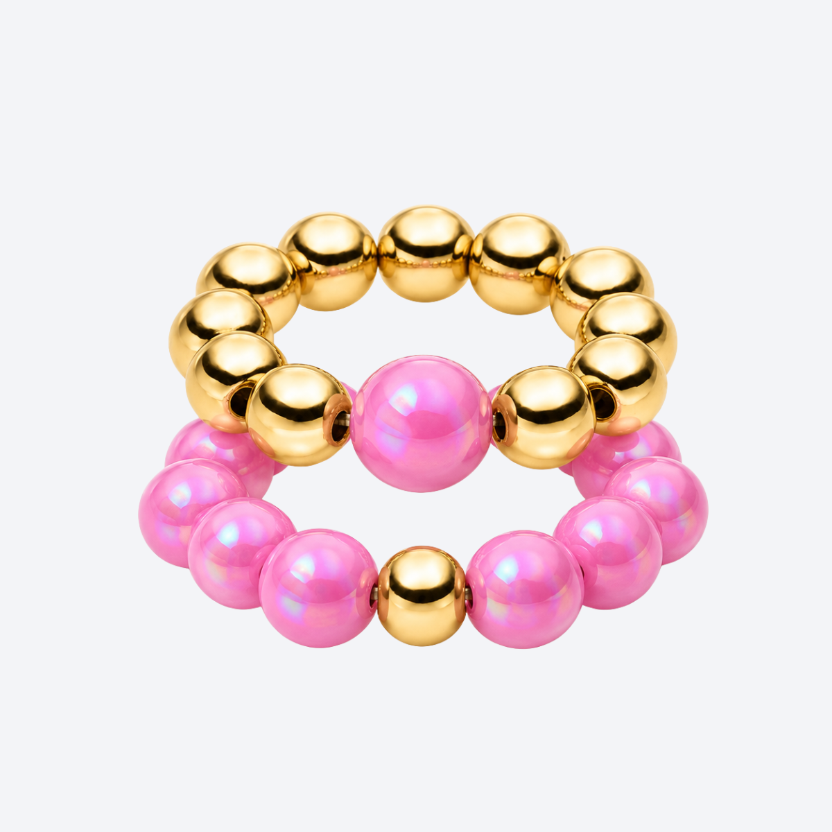 Perlenring-Set Vintage Rosa–Gold – elastisch & 14K vergoldet
