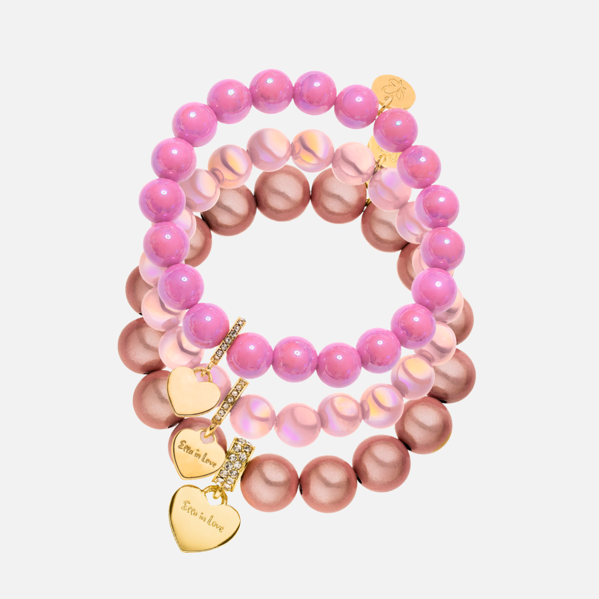Statement-Armband-Set Rosa mit Herzen – Trachtenliebe – 3-teilig, 10 & 12 mm