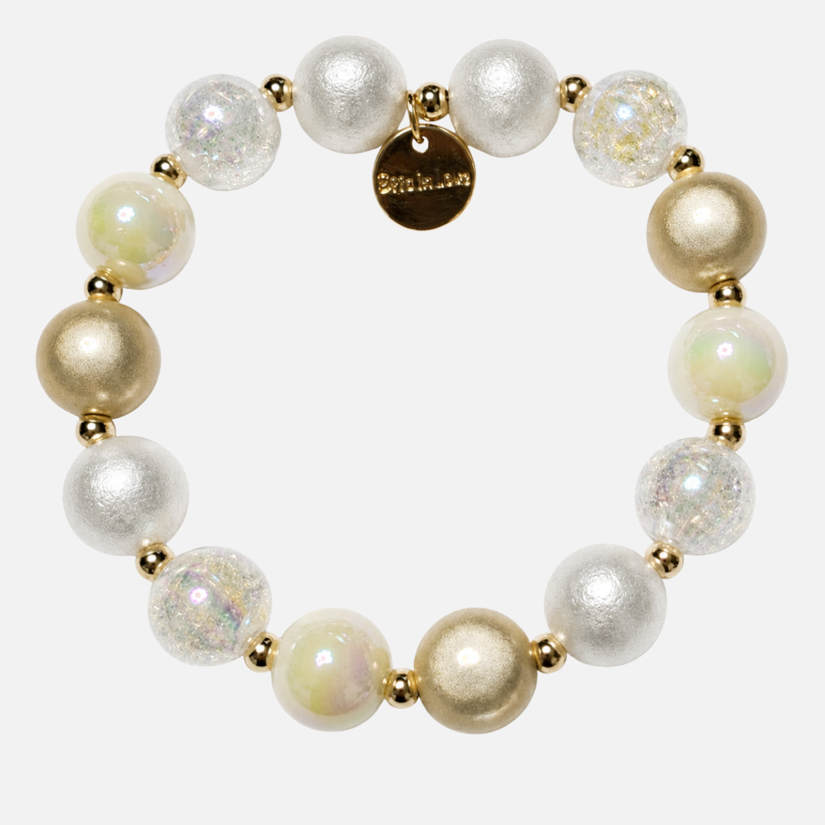 Perlenarmband Deluxe Champagner & Weiß mit Zwischenperlen – Perlenmix 12mm