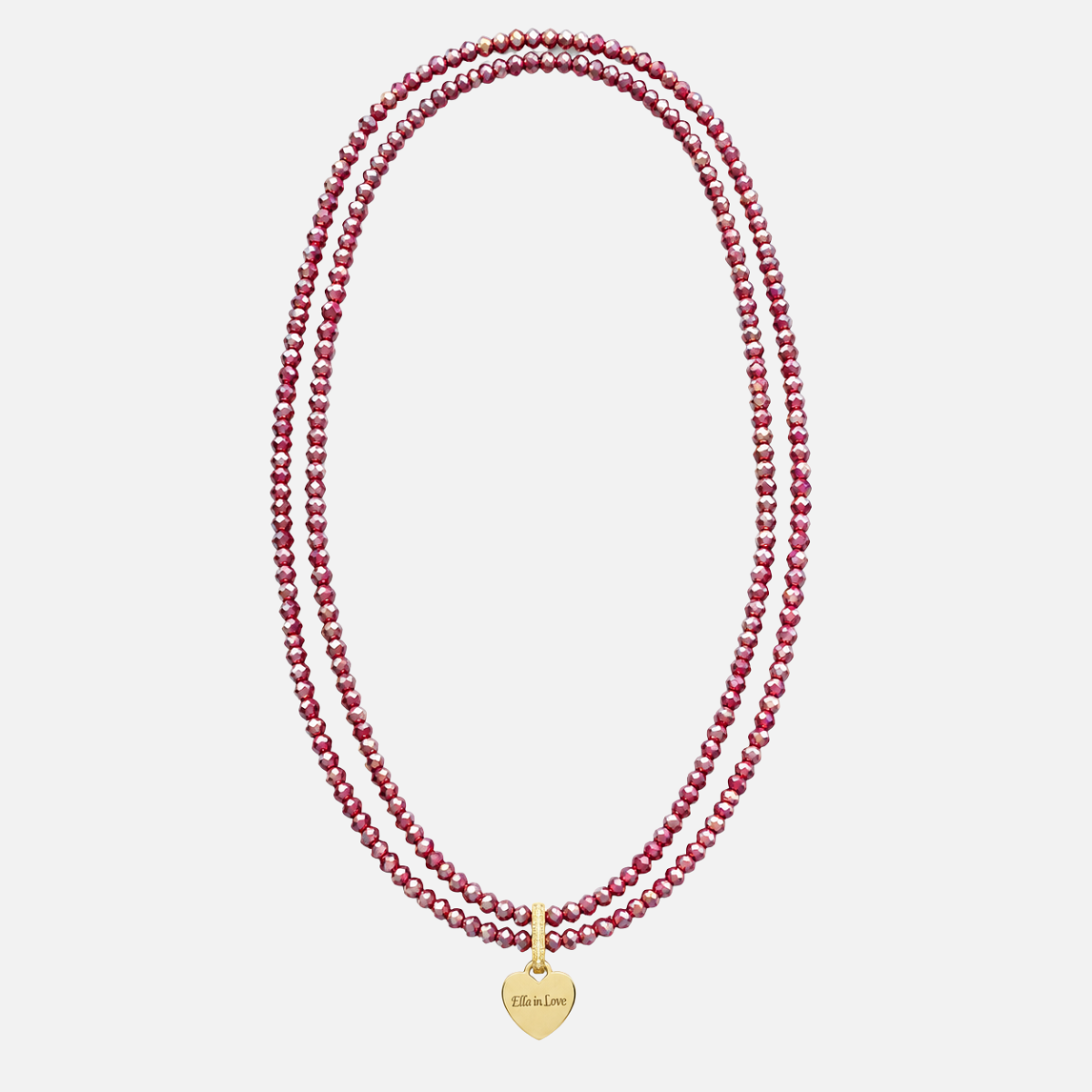 Perlenhalskette Weinrot mit Herz-Charm – wasserfest, 110 cm
