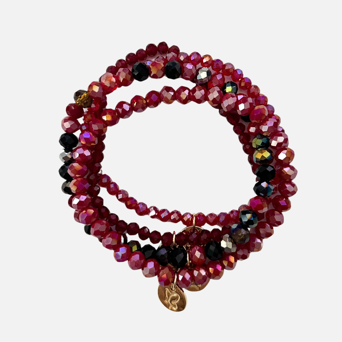 Perlenarmband-Set Weinrot mit Semi-Edelsteinen – 4-teilig & wasserfest