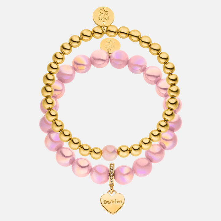 Perlenarmband Set 14K Vergoldet Rosa mit 3D Intensiv Glow Effekt