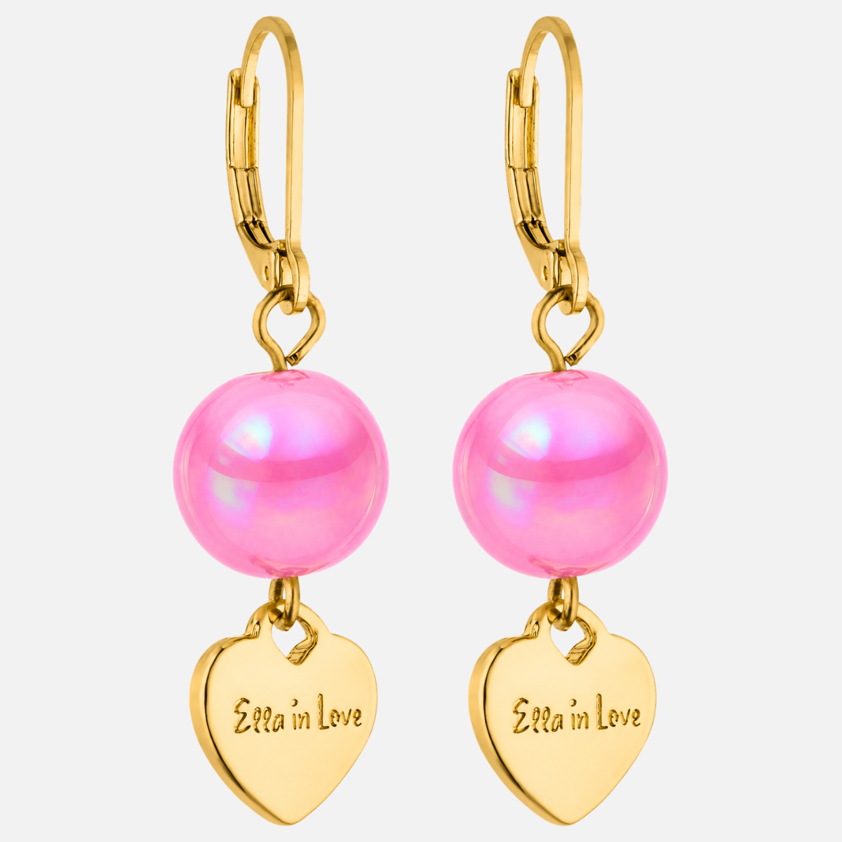 Perlenohrringe Vintage Rosa–Gold mit Herzanhänger