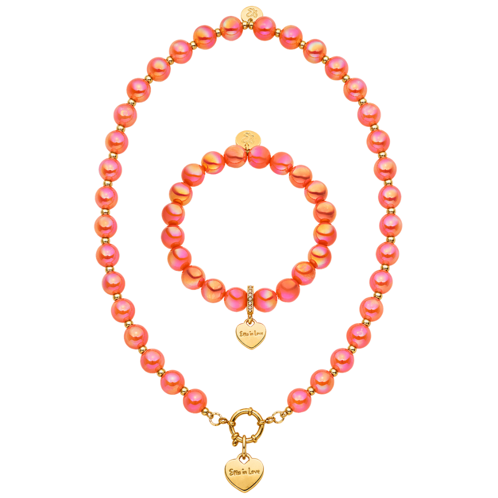 Koralle Muttertags Schmuckset mit Halskette & Perlenarmband – Intensiv Glow Classic