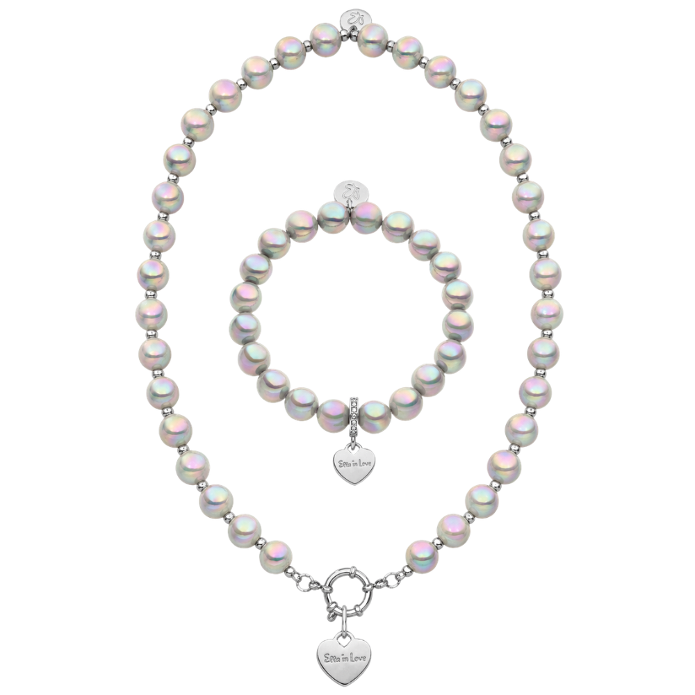 Silber Muttertags Schmuckset mit Halskette & Perlenarmband – Intensiv Glow Classic