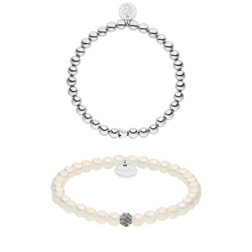 Weißes Perlenarmband Set in Silberoptik – Intensiv Glow Fine